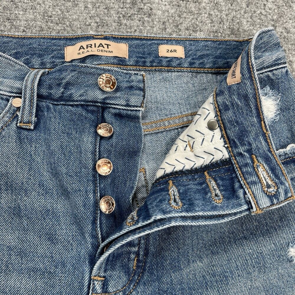 Ariat Real Denim Shorts Womens 26 Ultra High Rise Jazmine Button Fly Distressed - Picture 3 of 11